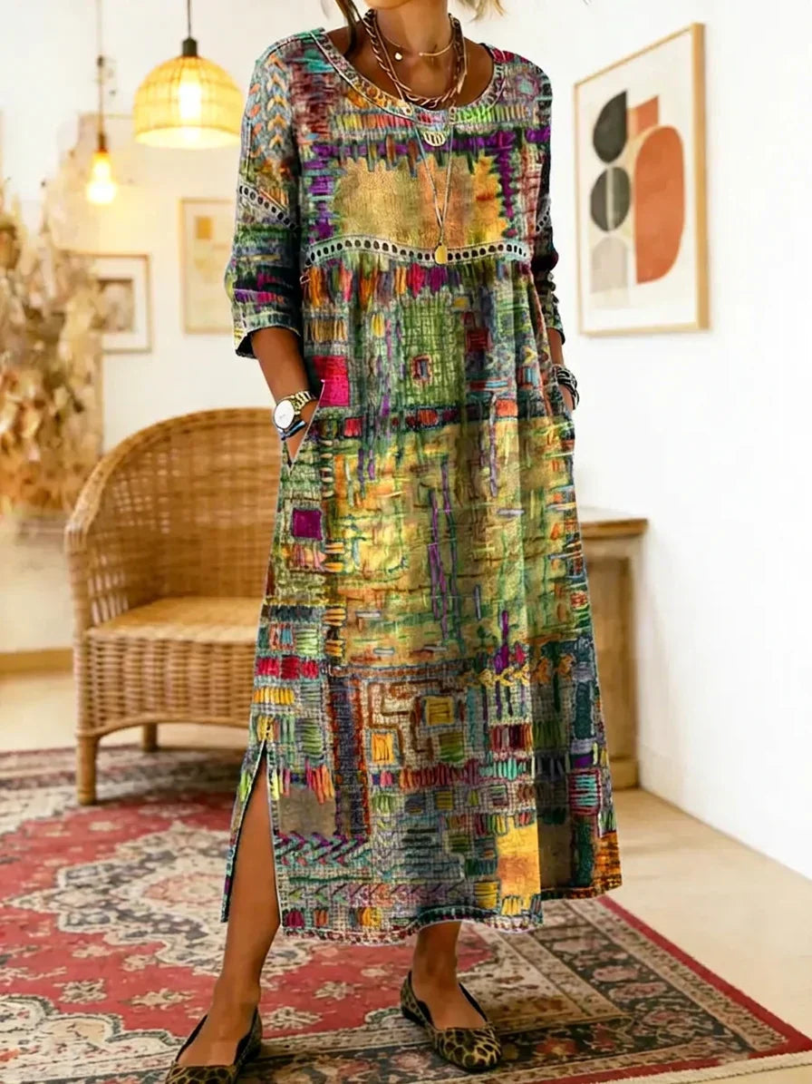 Betsy Geometric Round Neck Maxi Dress – view 7