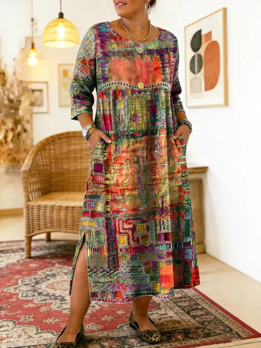 Betsy Geometric Round Neck Maxi Dress – view 8