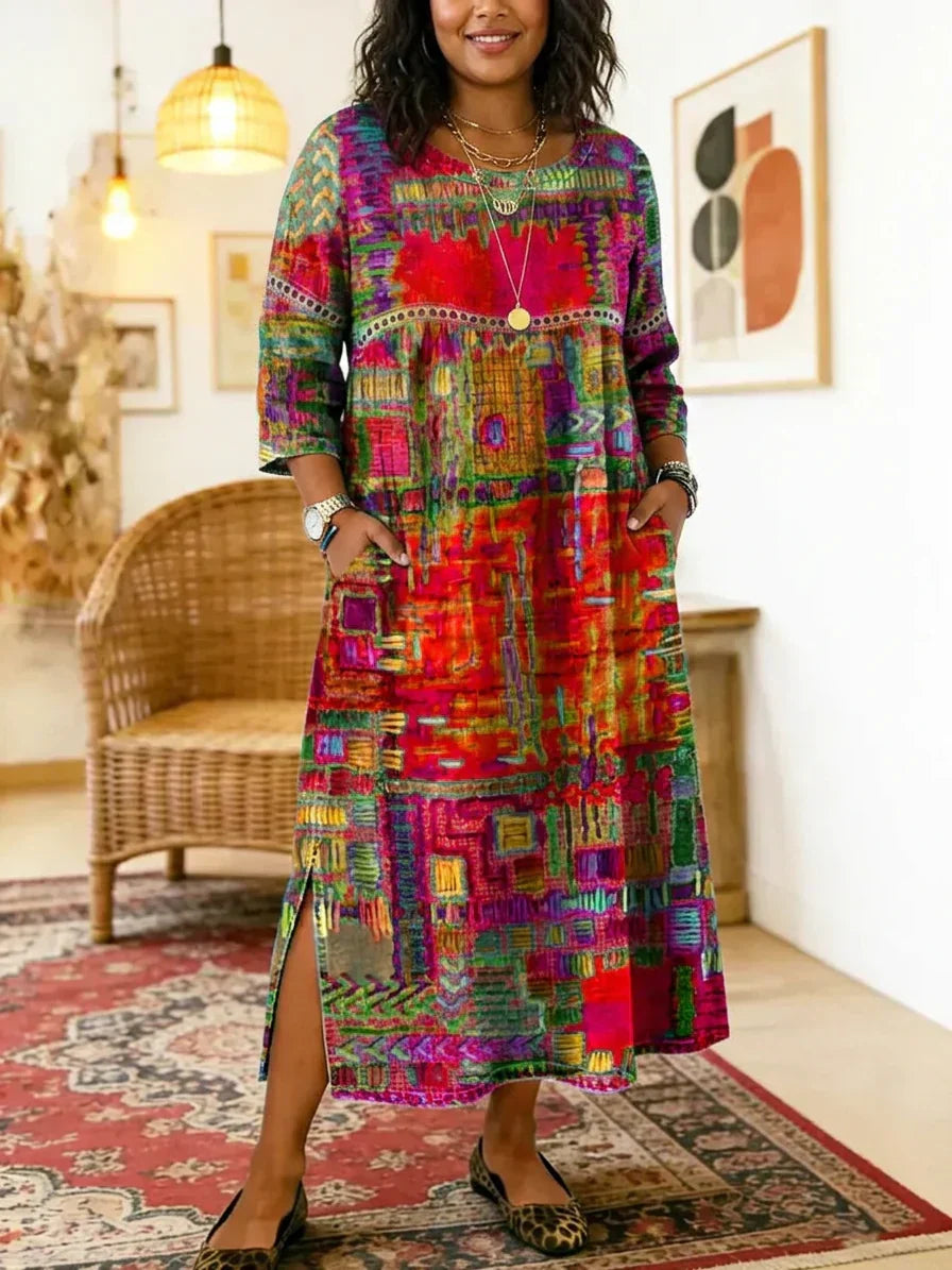 Betsy Geometric Round Neck Maxi Dress – view 9