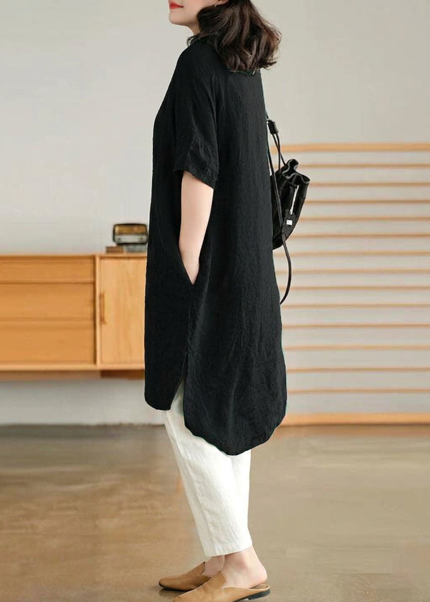 Mabel | Linen High-Low Collared Shirt Dress