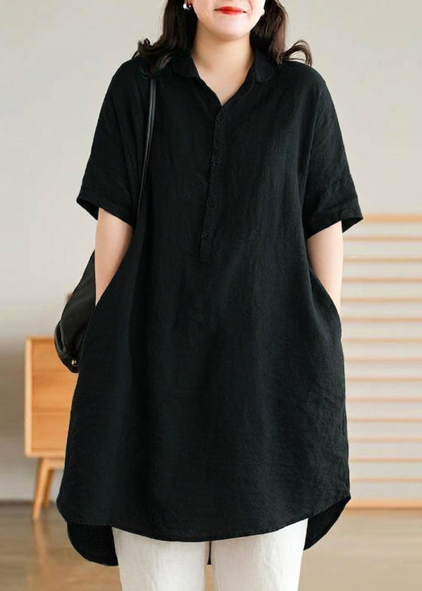 Mabel | Linen High-Low Collared Shirt Dress