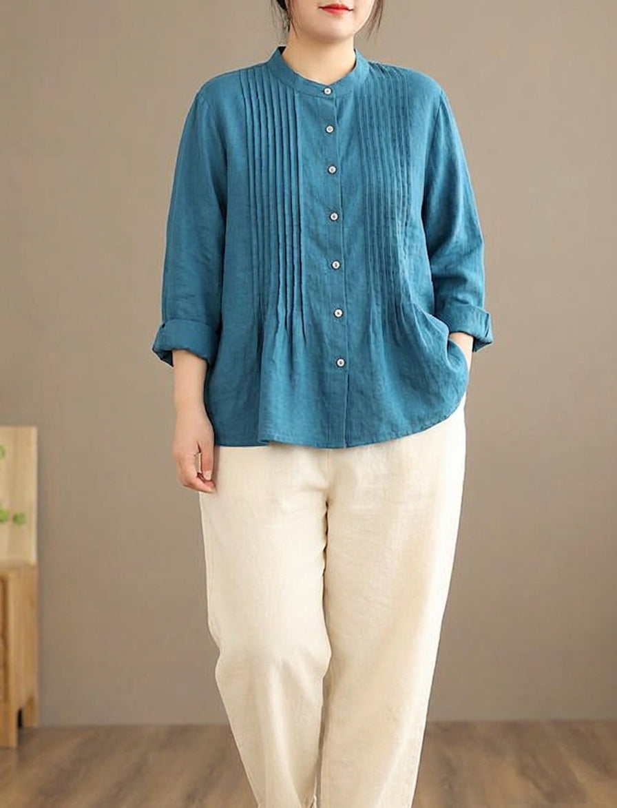 Jennifer | Linen Mock Neck Blouse