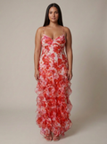 Bonnie Chiffon Floral Sweetheart Maxi Dress