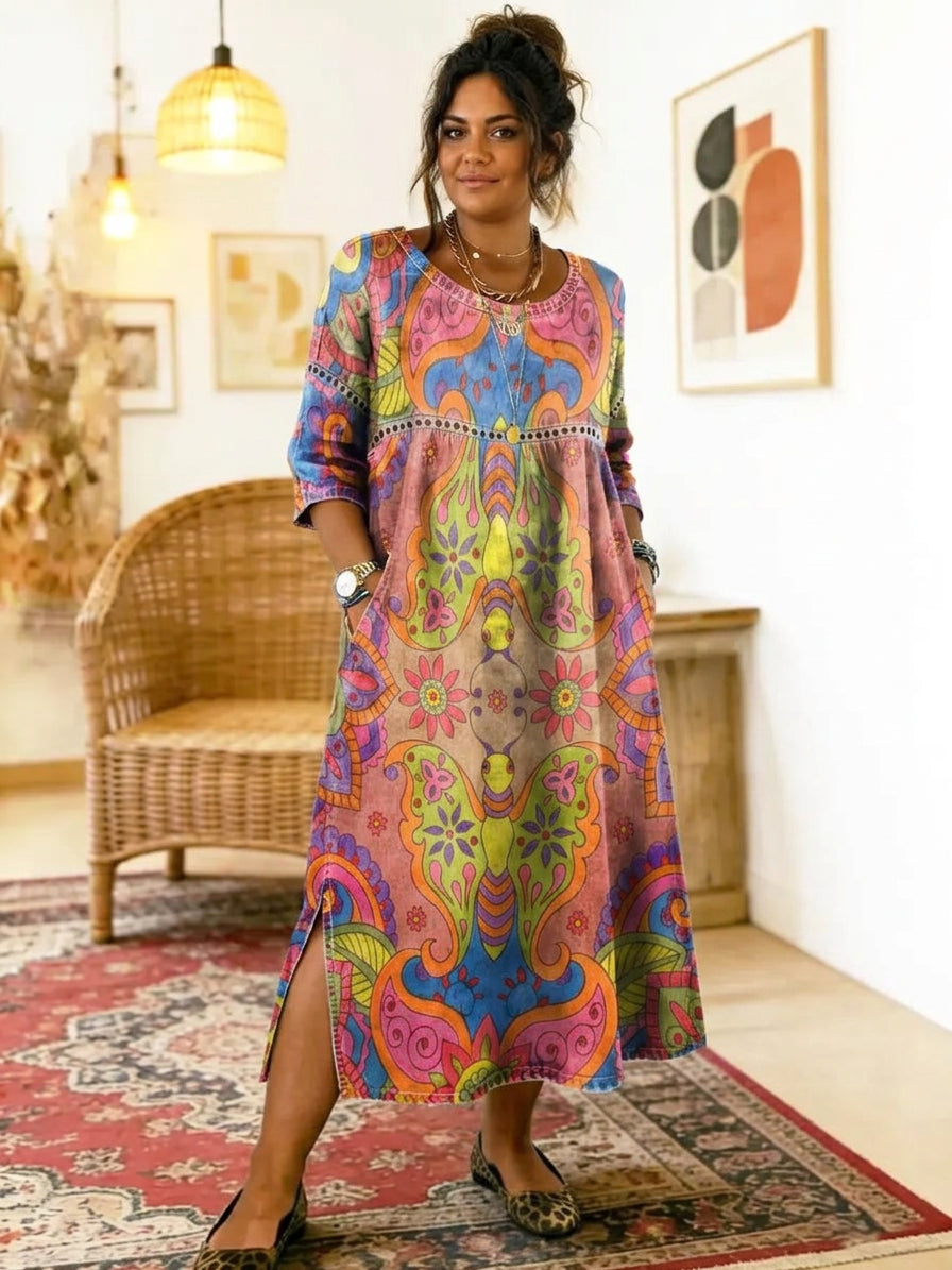 Bonnie Paisley Round Neck Maxi Dress