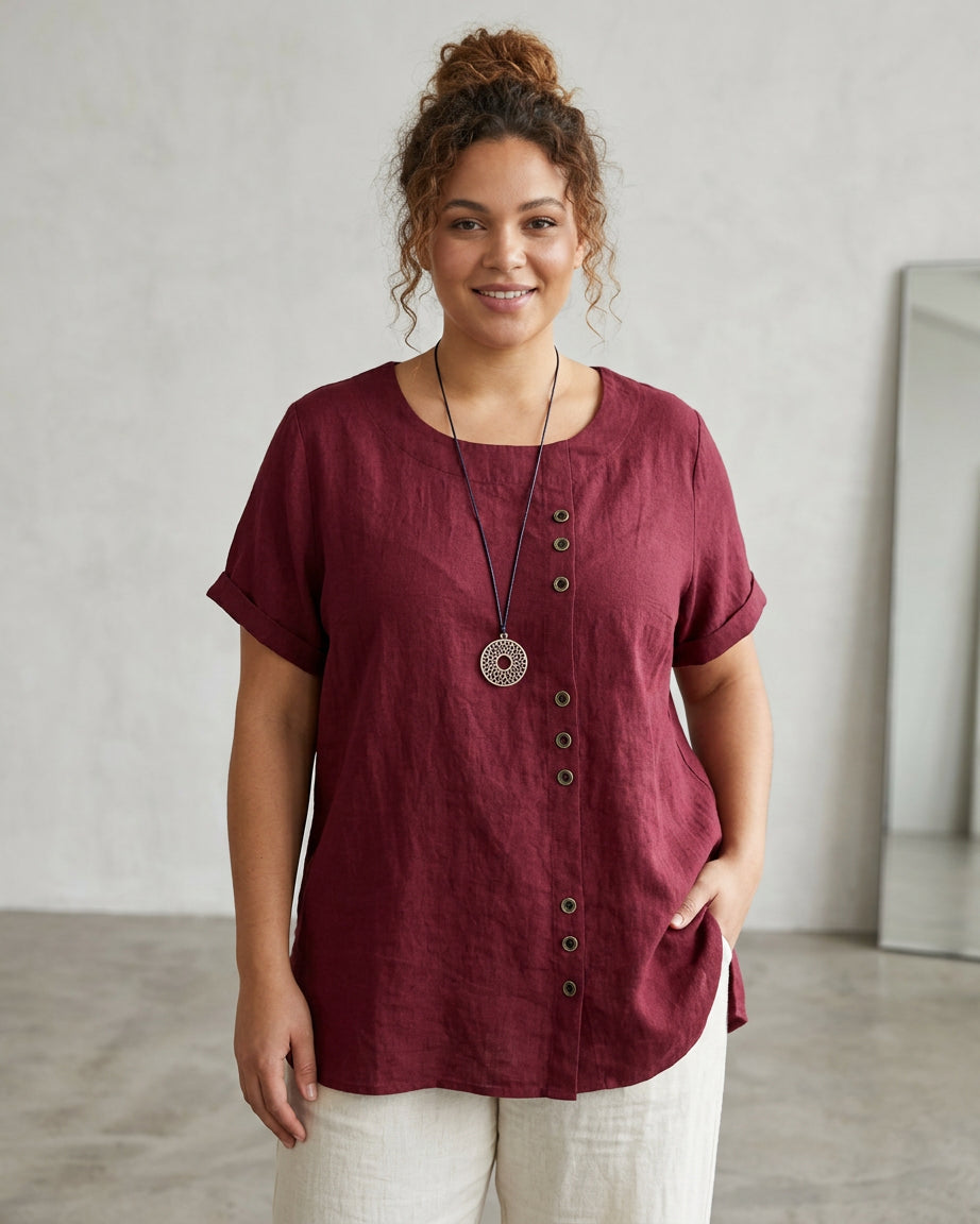 Wendy | Linen Round Neck Blouse