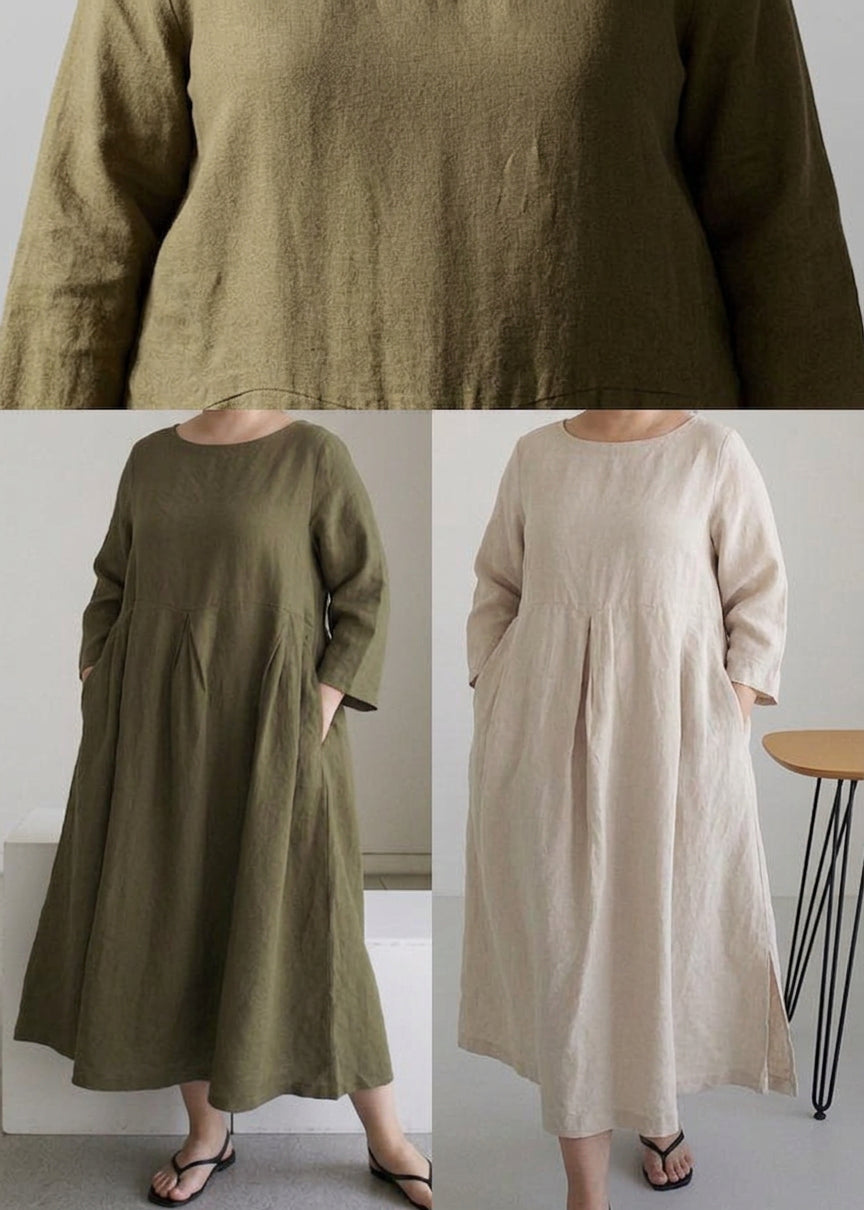Brenda Linen Round Neck Maxi Dress – view 3