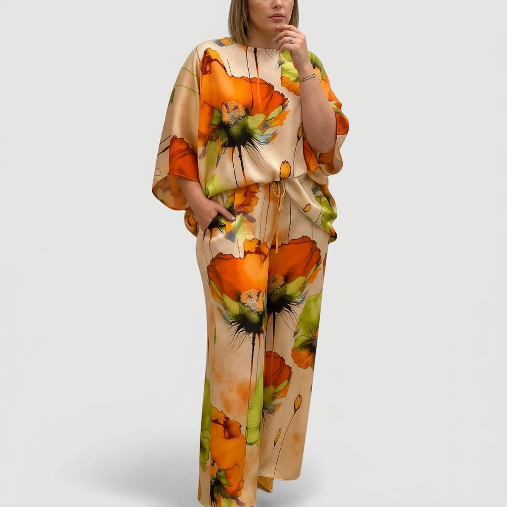 Brittany Satin Floral Two-Piece Set