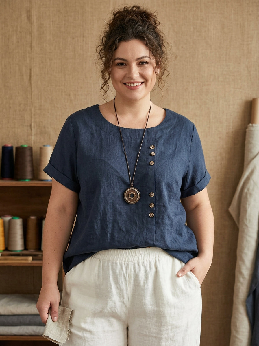 Yolanda | Linen Round Neck Blouse