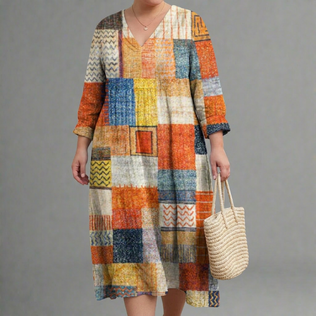 Cameron Geometric V-Neck Midi Dress