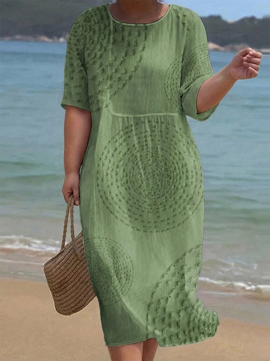 Carly Linen Round Neck Midi Dress – view 3