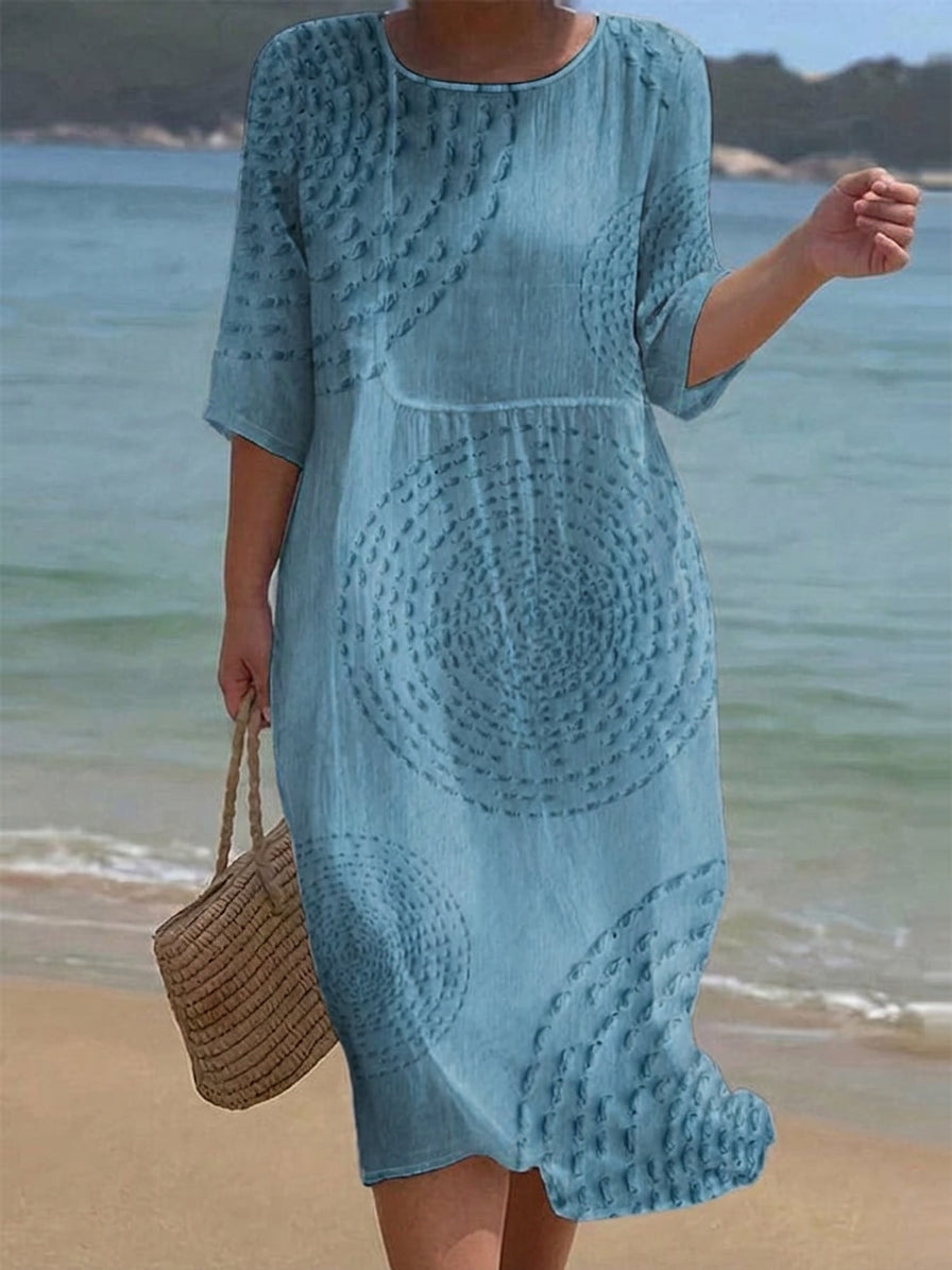 Carly Linen Round Neck Midi Dress – view 4