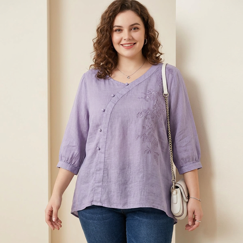 Carrie Cotton Floral V-Neck Top – view 2