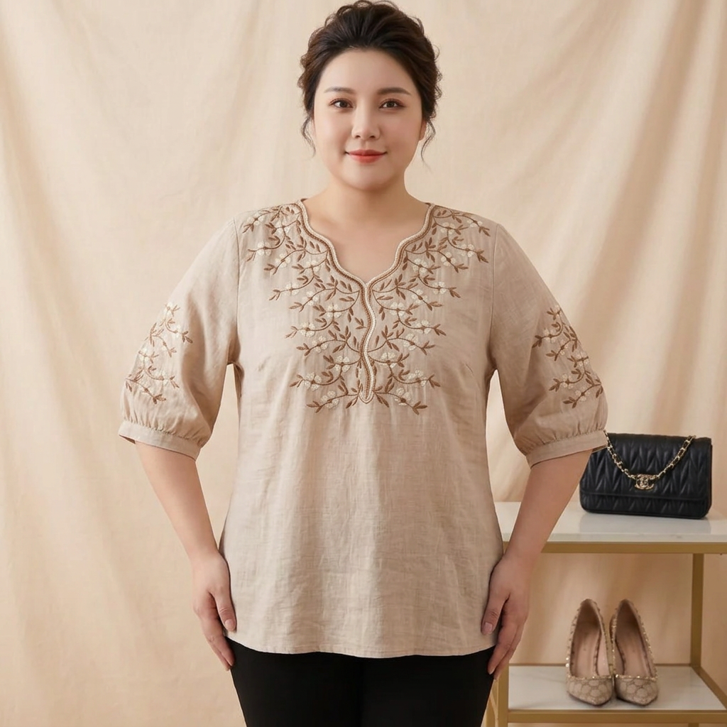 Catherine Linen Floral V-Neck Tunic – view 4