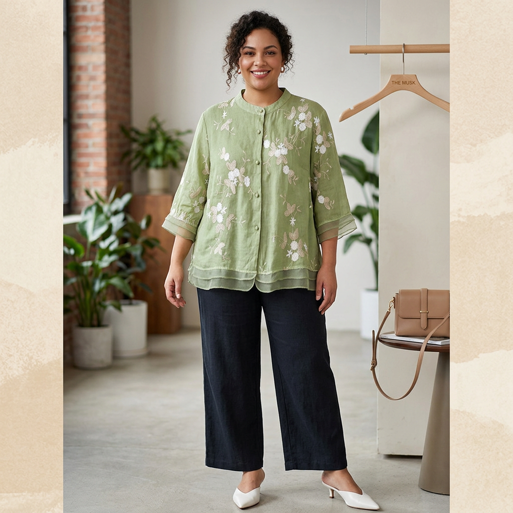 Cecilia Cotton Floral Mock Neck Shirt – view 2