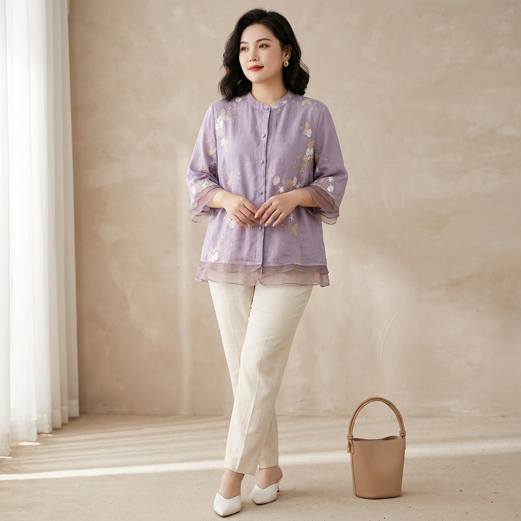 Cecilia Cotton Floral Mock Neck Shirt – view 3