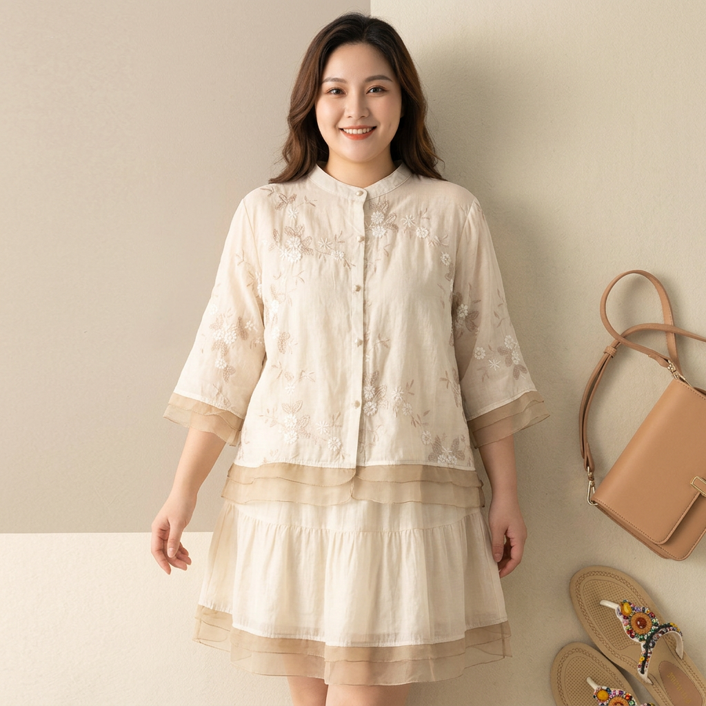 Cecilia Cotton Floral Mock Neck Shirt – view 4