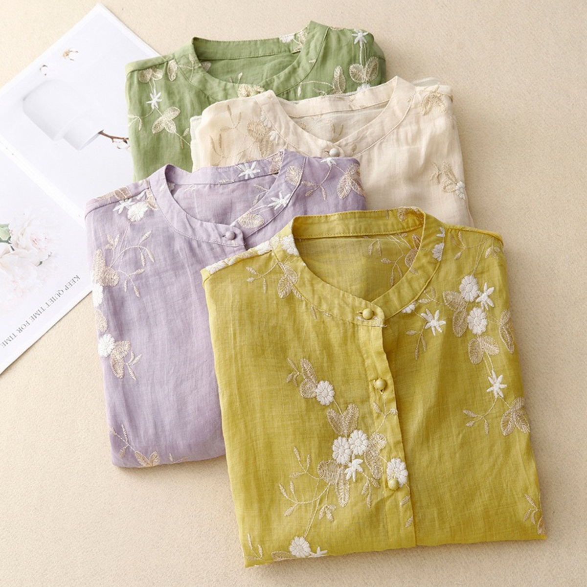 Cecilia Cotton Floral Mock Neck Shirt – view 6