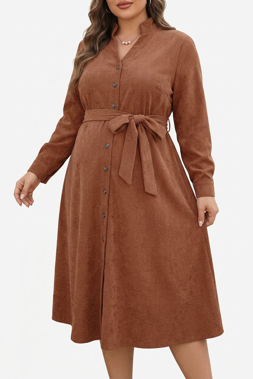 Charlotte Corduroy Mock Neck Midi Dress