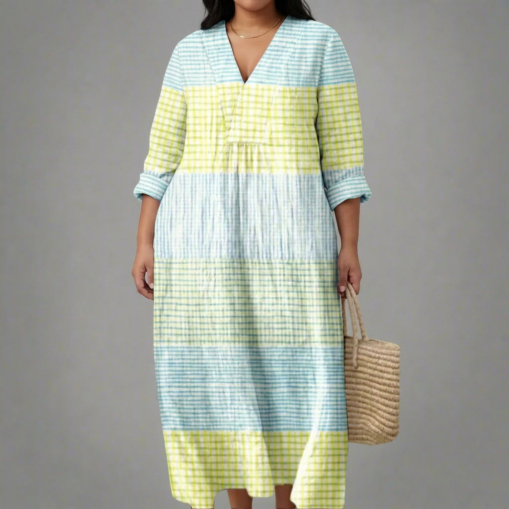 Chloe Checked V-Neck Midi Dress