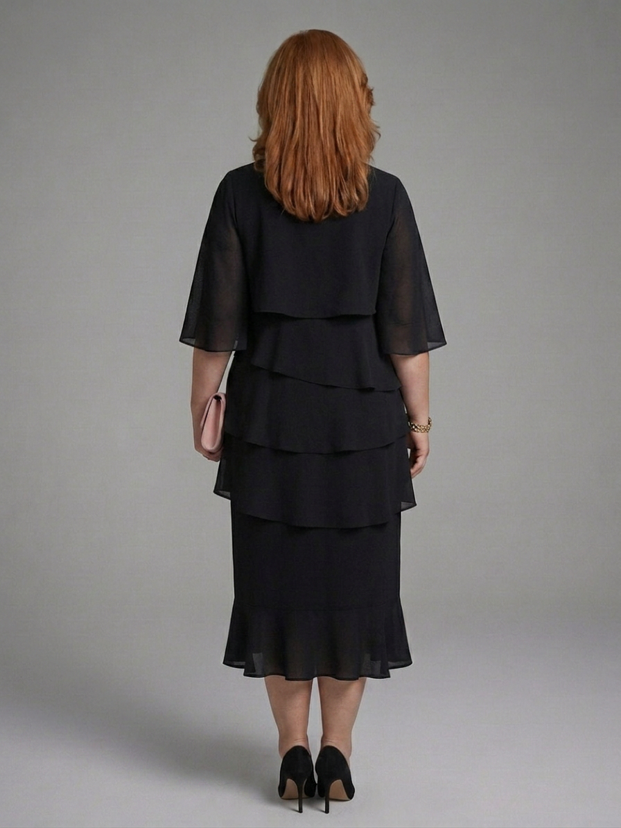 Cindy Chiffon Round Neck Midi Dress – view 3