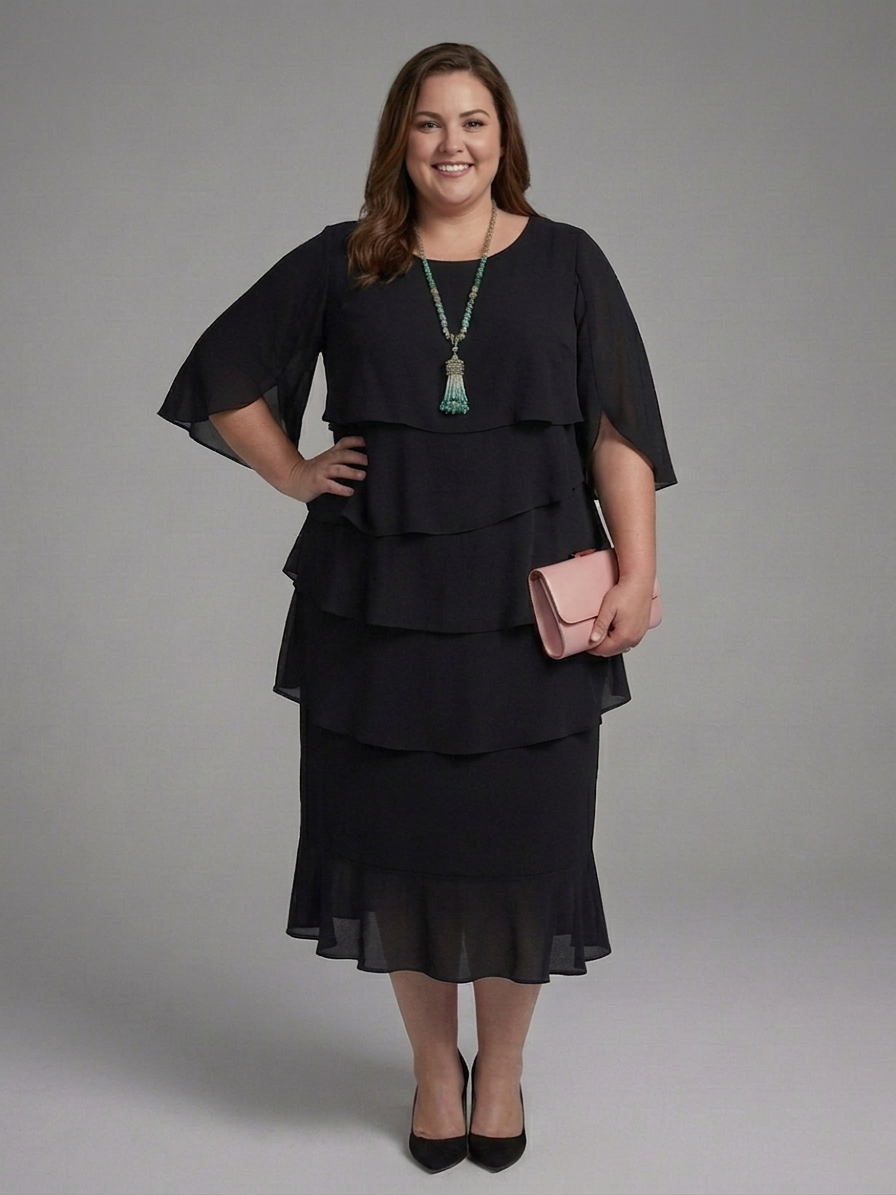 Cindy Chiffon Round Neck Midi Dress – view 4