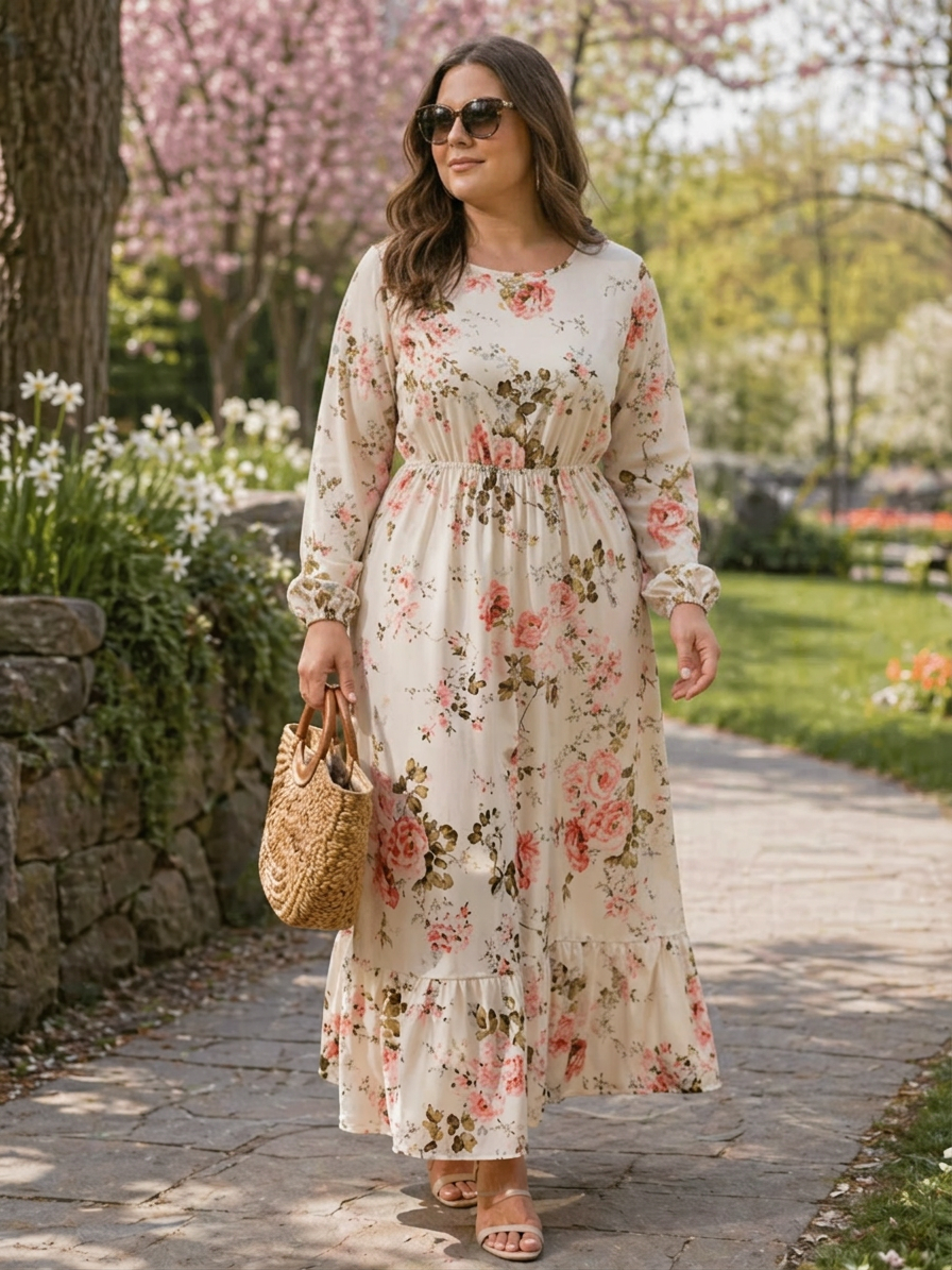 Claire Chiffon Floral Round Neck Maxi Dress