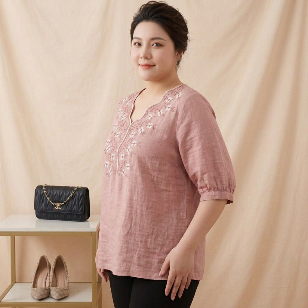 Catherine | Linen Floral V-Neck Tunic