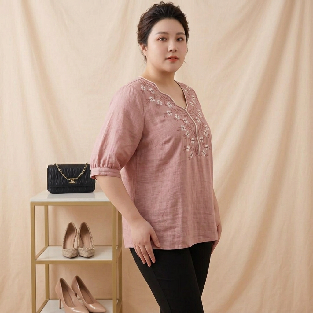 Catherine | Linen Floral V-Neck Tunic