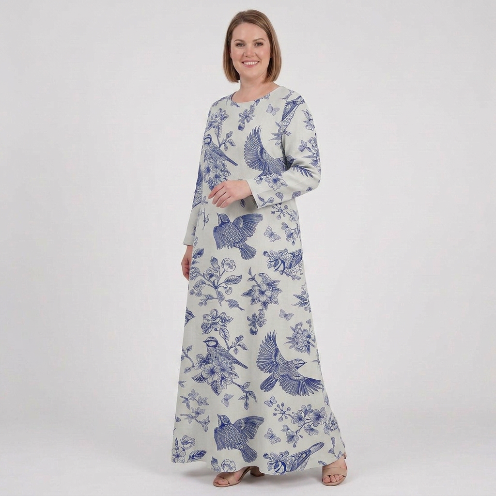 Isla | Linen Floral Round Neck Maxi Dress