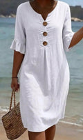 Crystal Linen V-Neck Knee-Length Dress