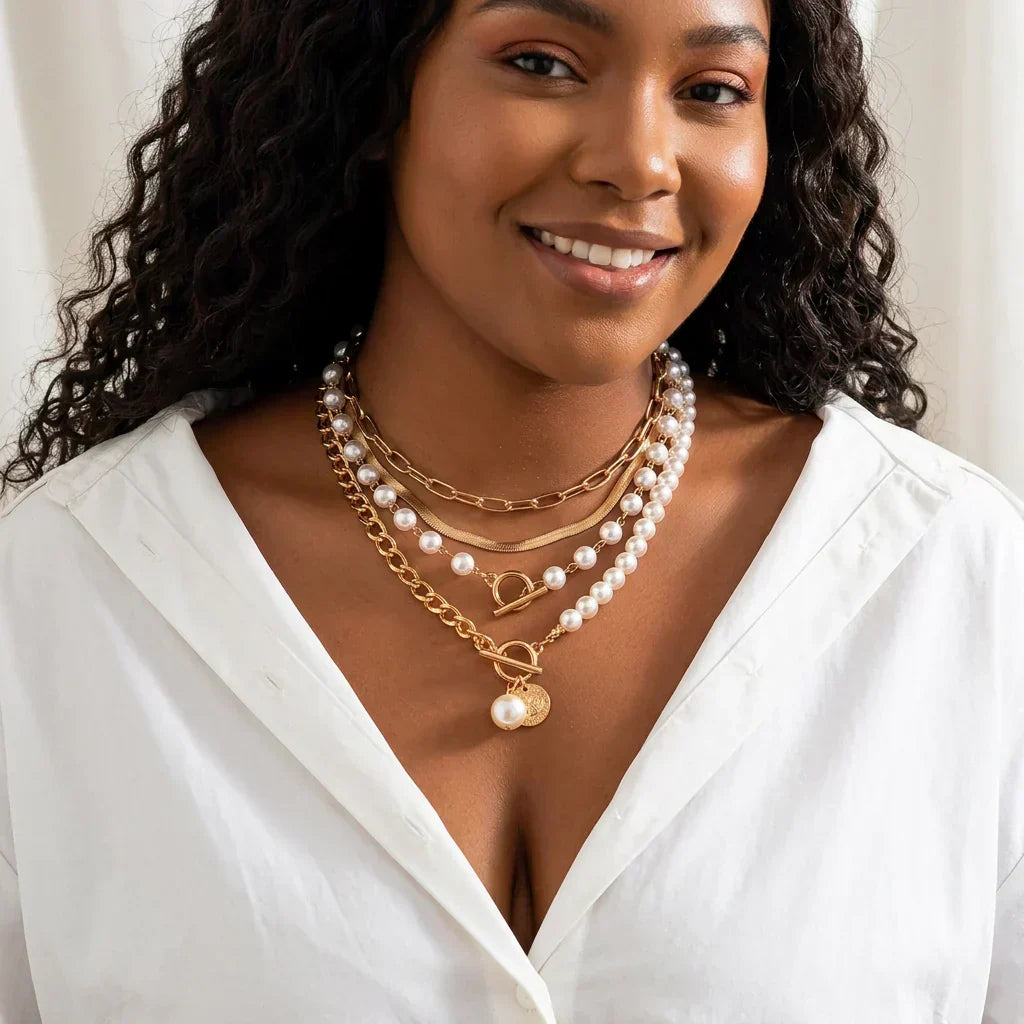Diane | Layered Pearl Necklace Set for Women