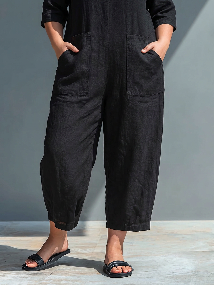 Jamie | Linen Mock Neck Jumpsuit