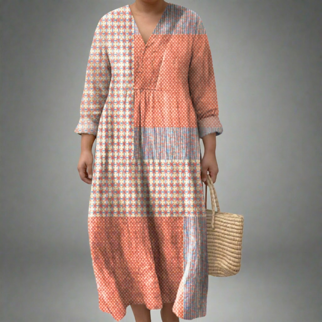 Daisy Checked V-Neck Maxi Dress