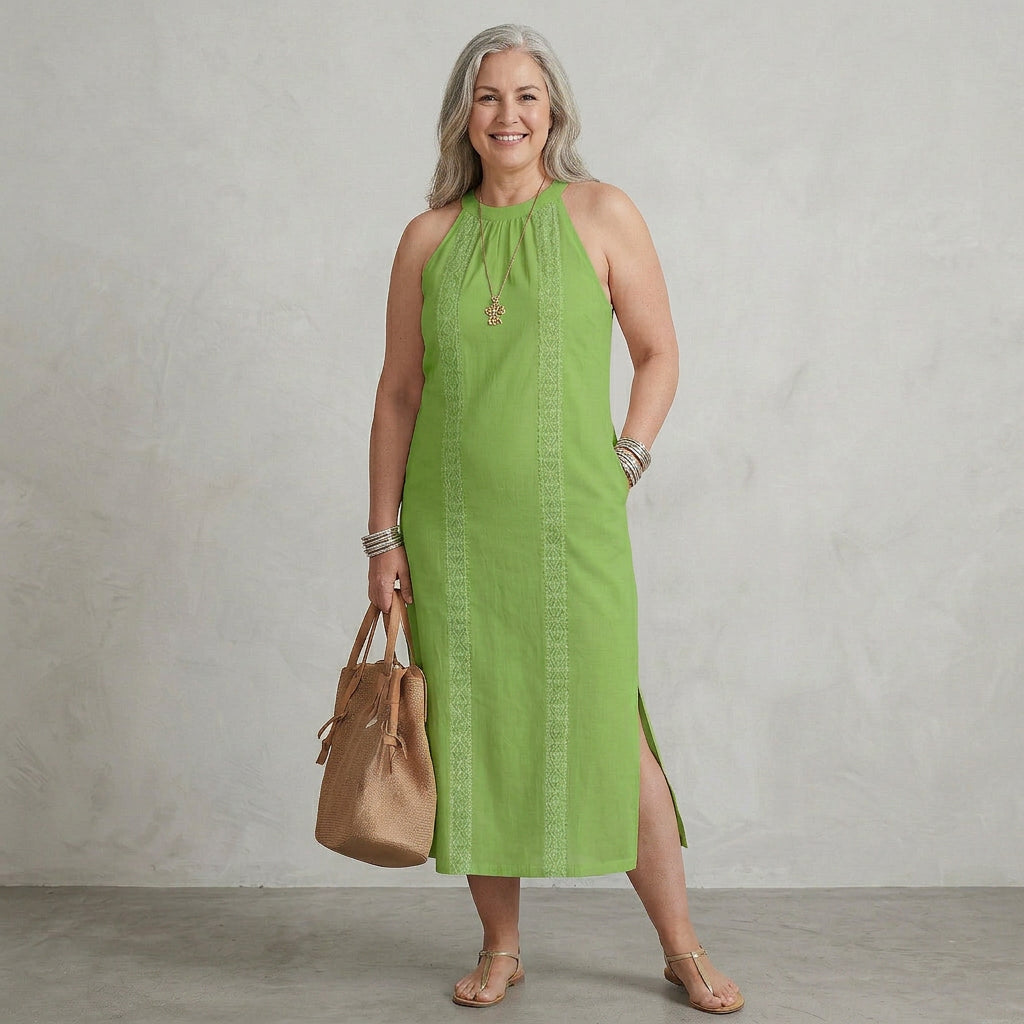 Deborah Linen Halter Midi Dress – view 3