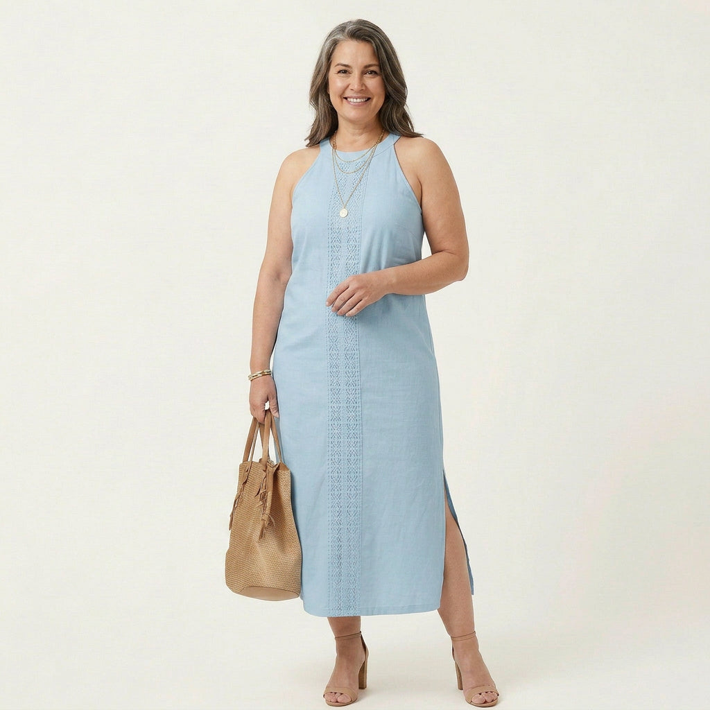 Deborah Linen Halter Midi Dress – view 5