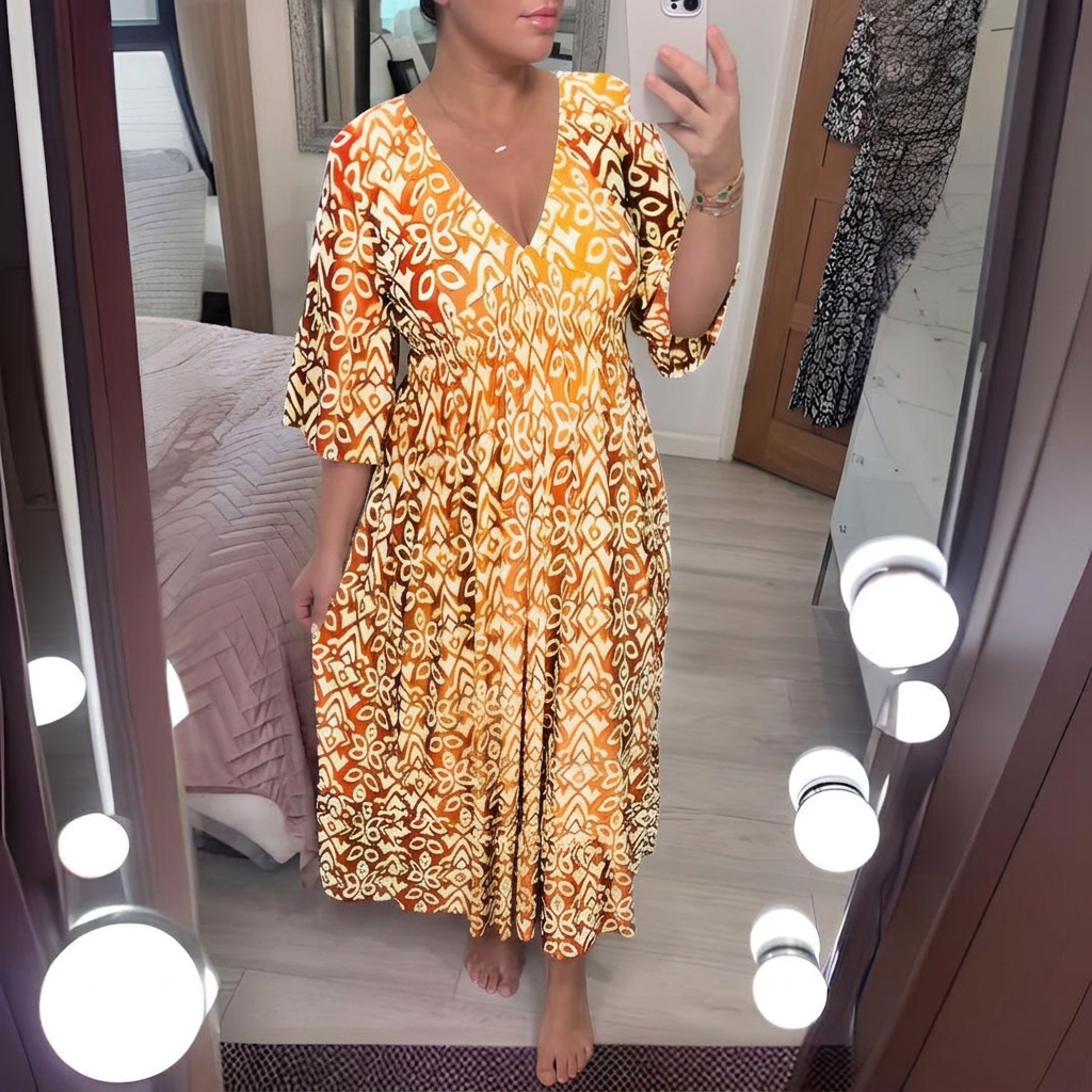 Delia Abstract V-Neck Midi Dress – view 2