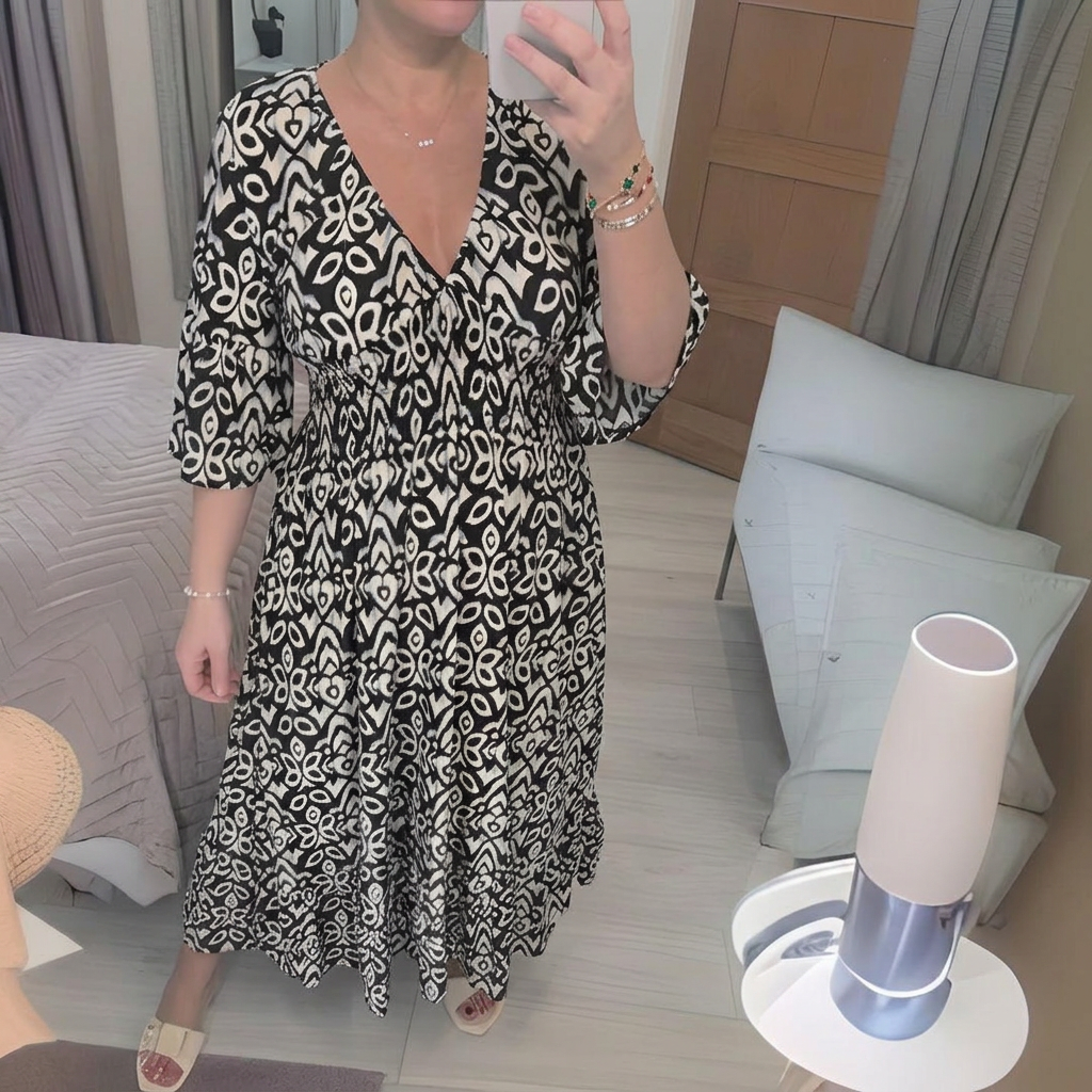 Delia Abstract V-Neck Midi Dress – view 3