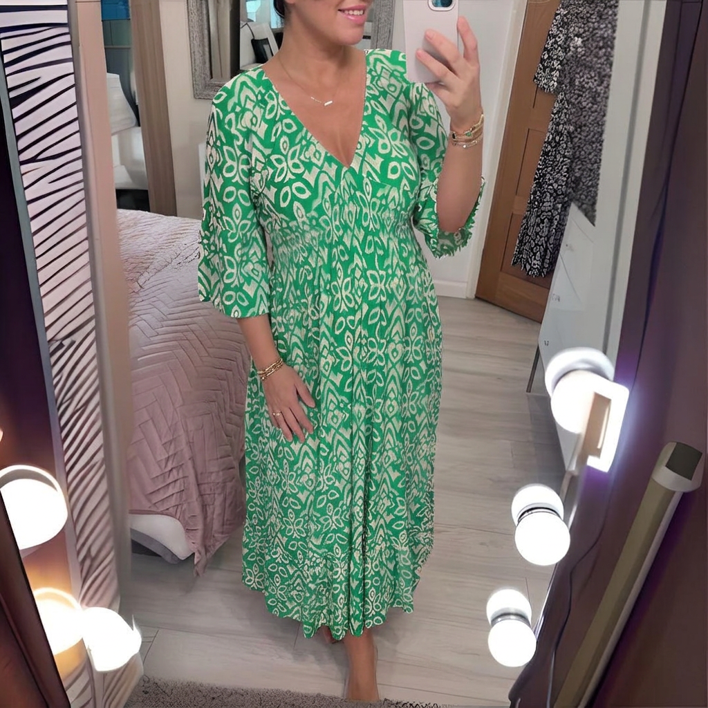 Delia Abstract V-Neck Midi Dress – view 4