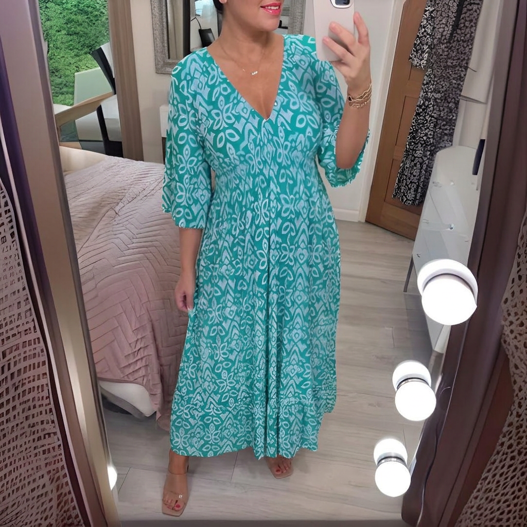 Delia Abstract V-Neck Midi Dress – view 6