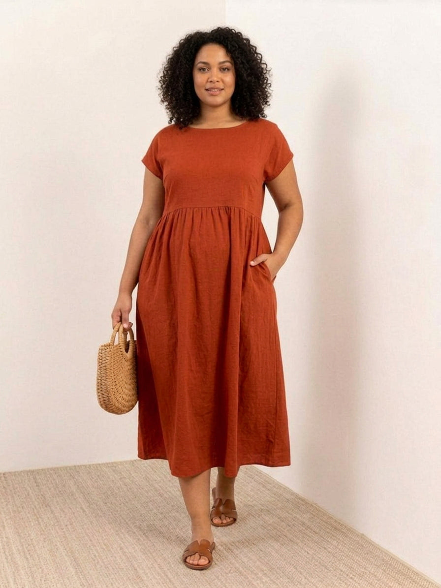 Dianne Linen Round Neck Midi Dress