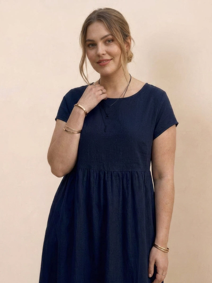 Dianne Linen Round Neck Midi Dress – view 10