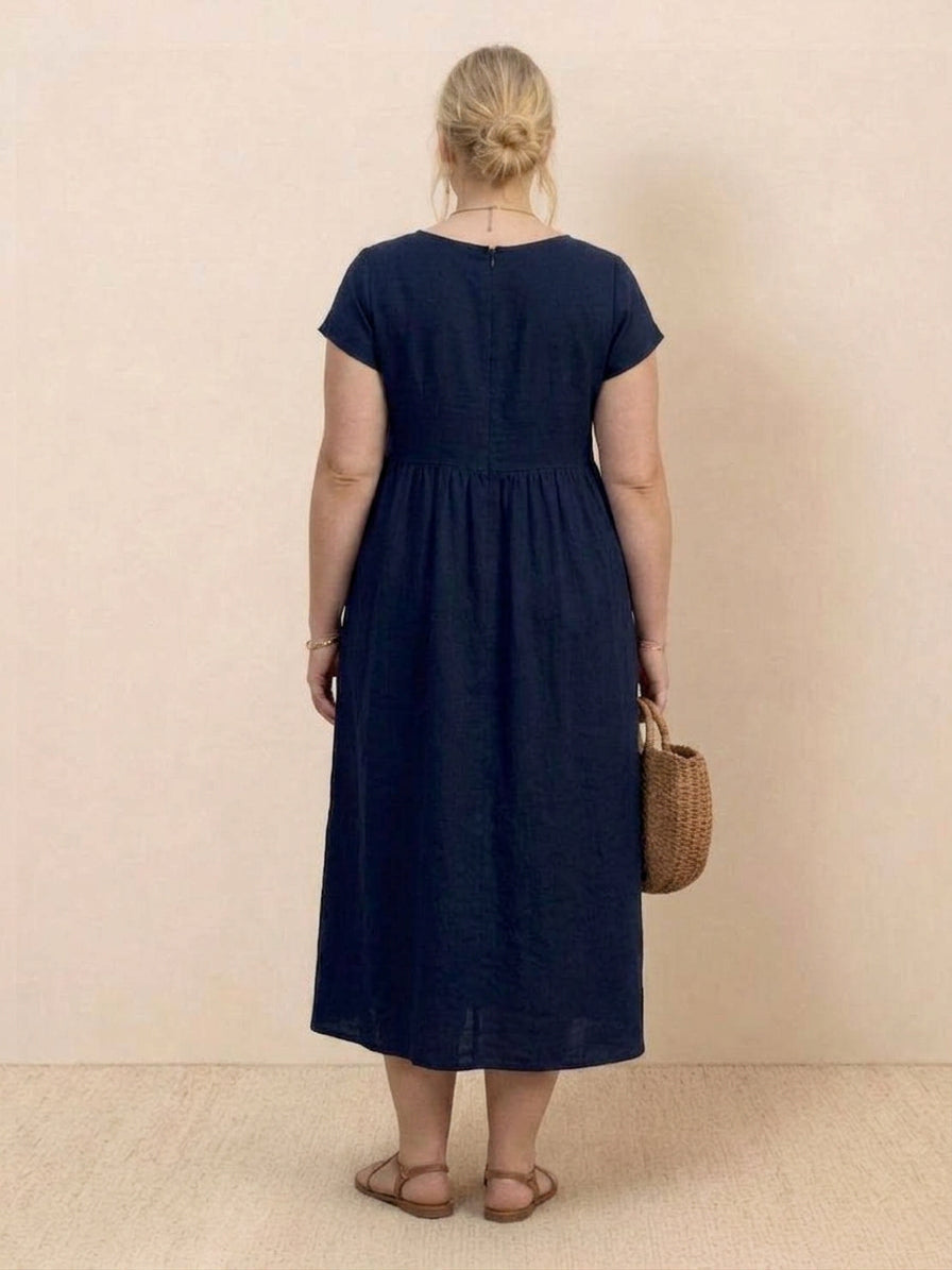 Dianne Linen Round Neck Midi Dress – view 11