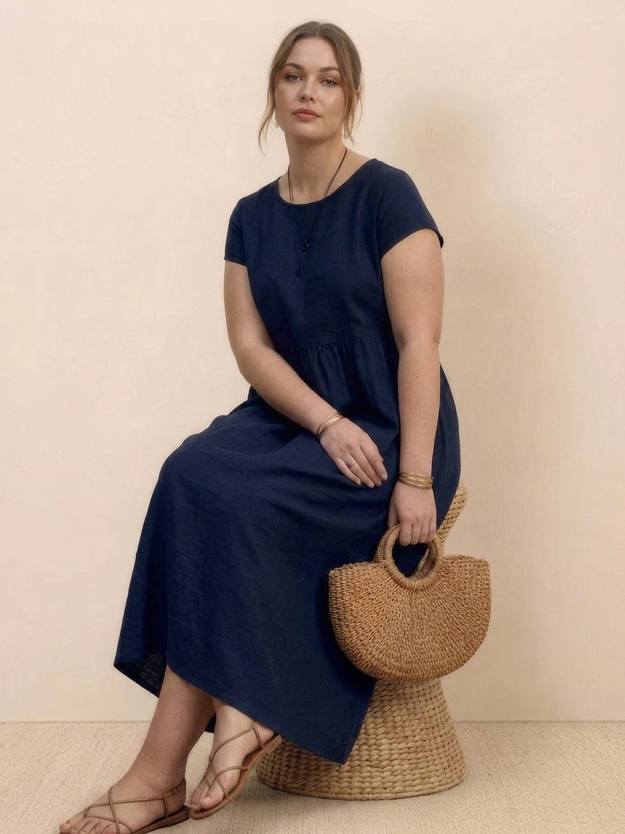 Dianne Linen Round Neck Midi Dress – view 12