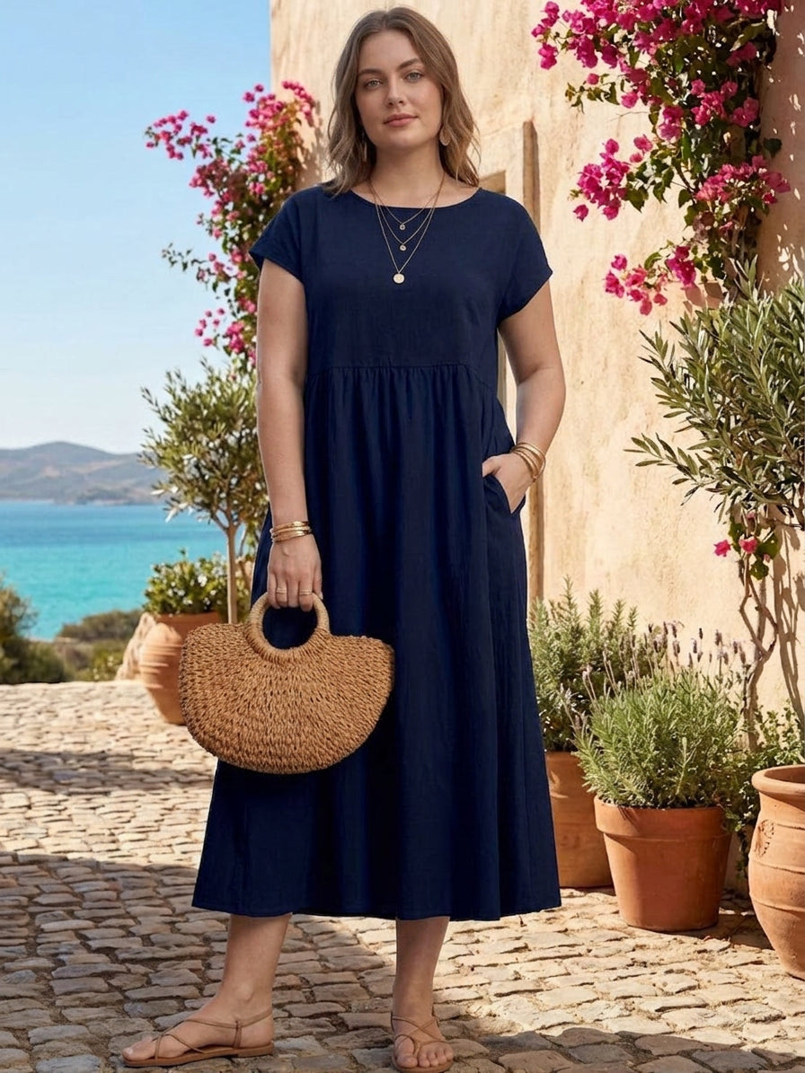 Dianne Linen Round Neck Midi Dress – view 13