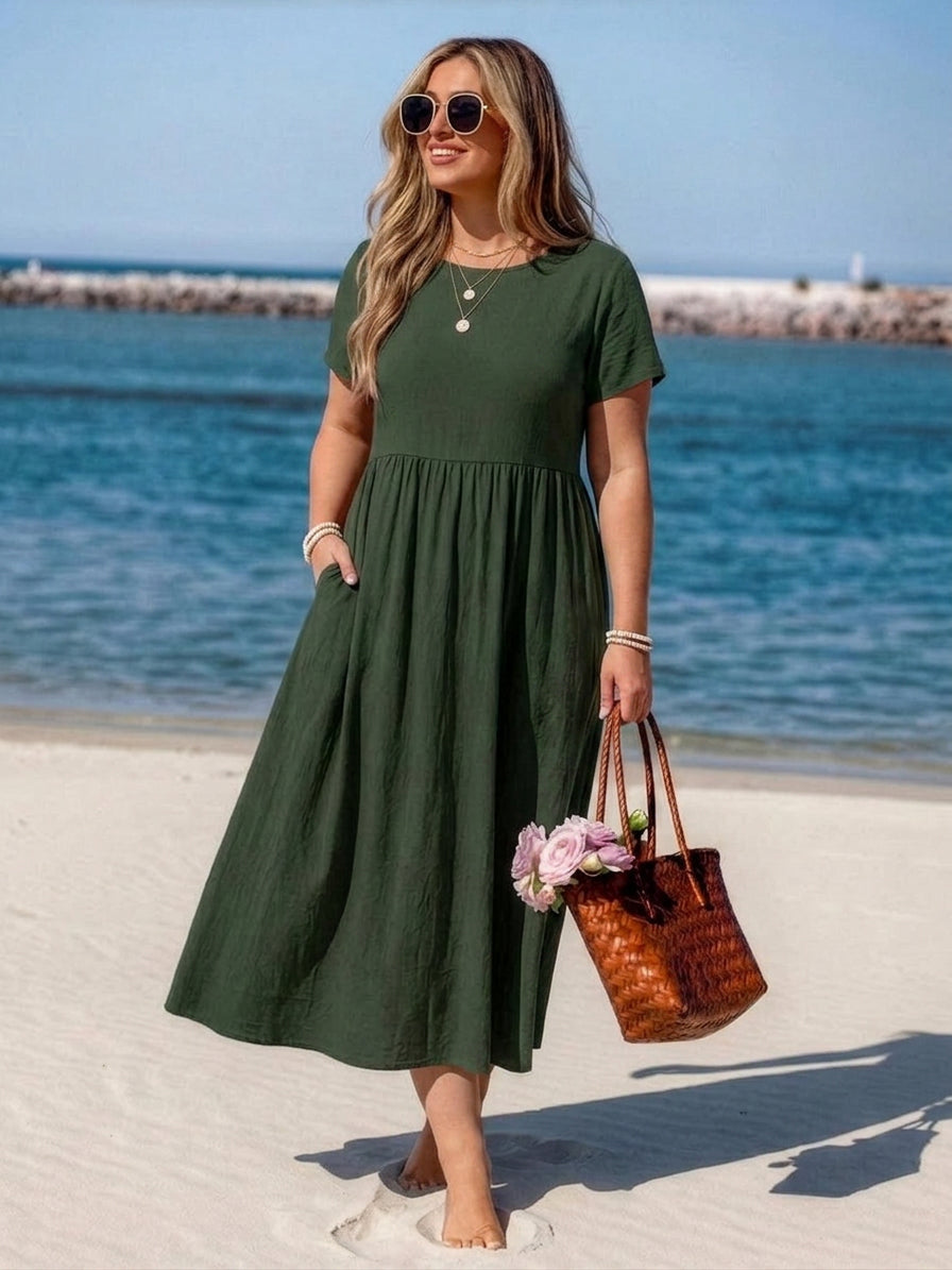 Dianne Linen Round Neck Midi Dress – view 16