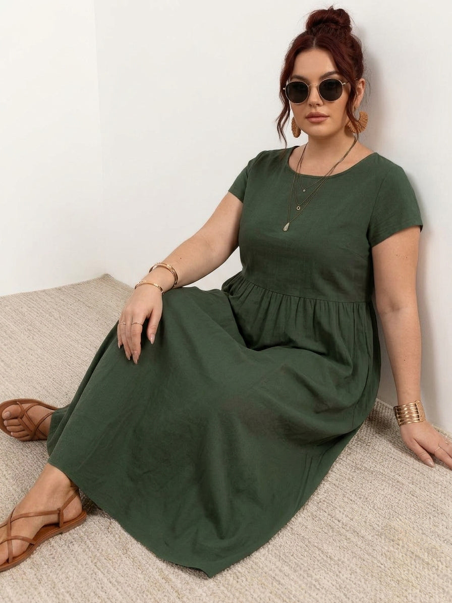 Dianne Linen Round Neck Midi Dress – view 19