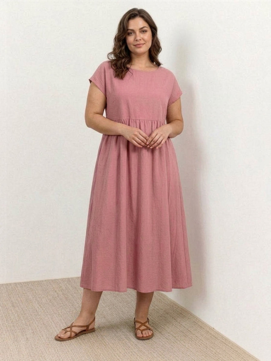 Dianne Linen Round Neck Midi Dress – view 22