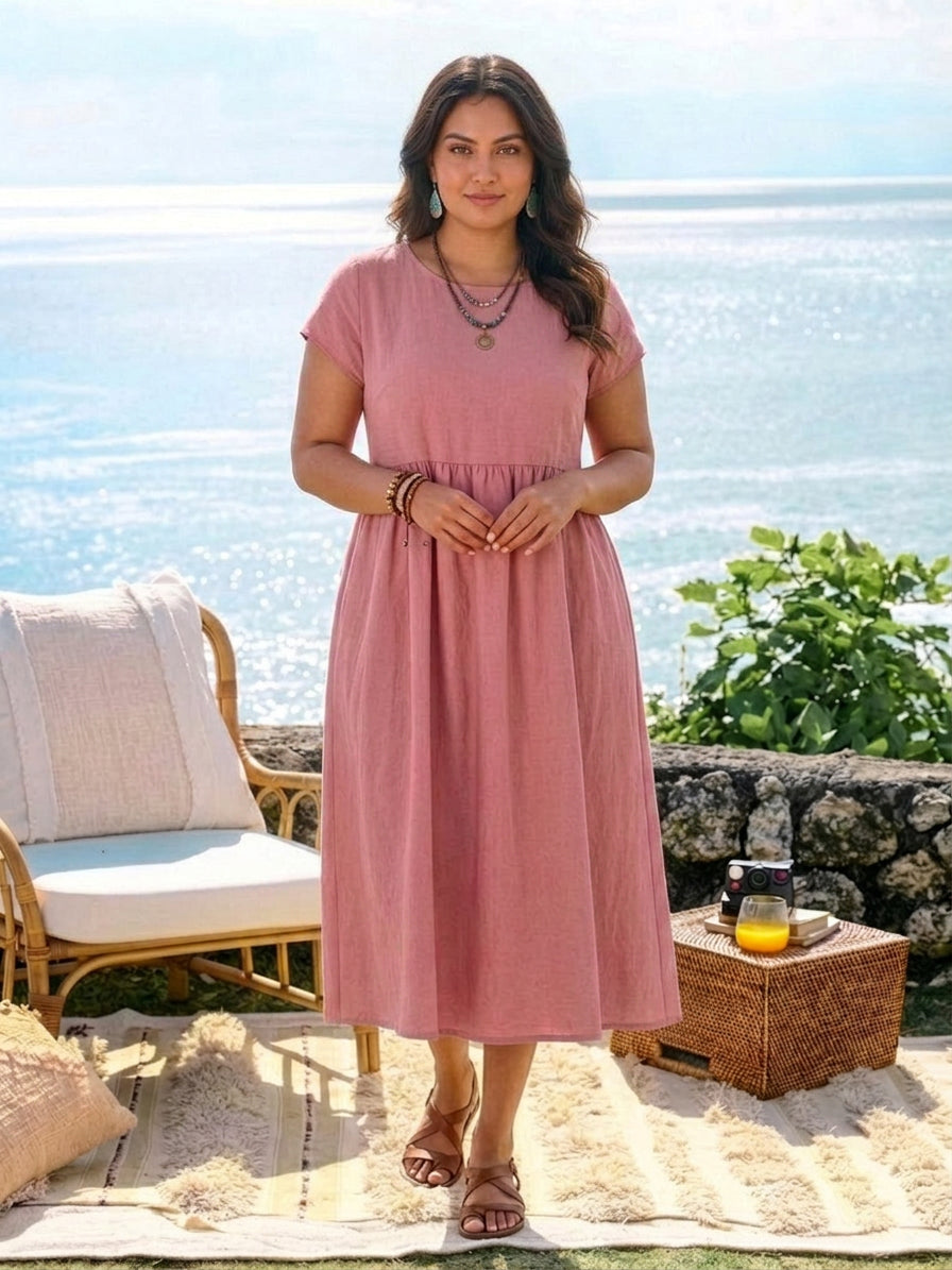 Dianne Linen Round Neck Midi Dress – view 23