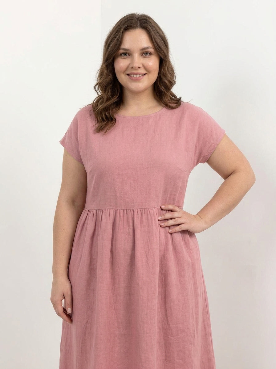 Dianne Linen Round Neck Midi Dress – view 24