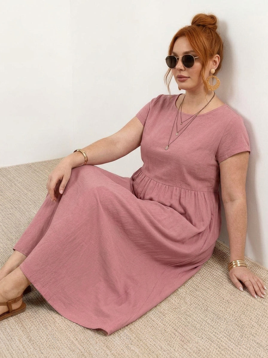 Dianne Linen Round Neck Midi Dress – view 26